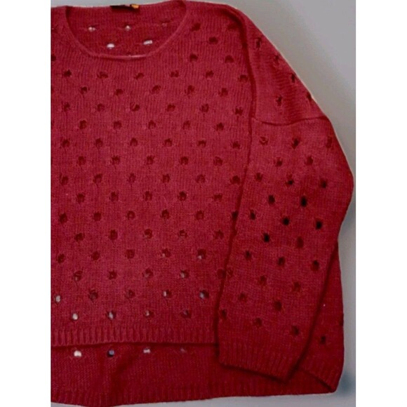 Isle by Melis Kozan Red Open Knit Distressed Sweater Women’s M Avant Garde Boho - Picture 3 of 8